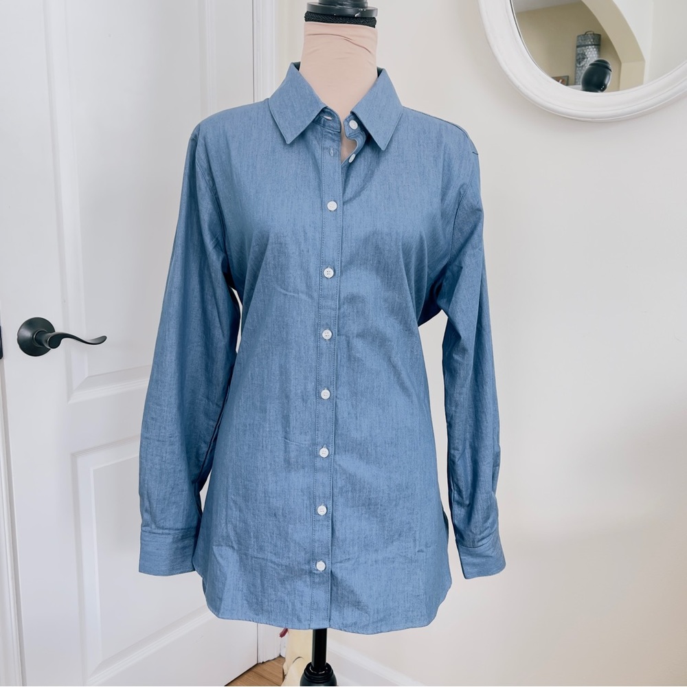 Signature weekend chambray button down blouse.